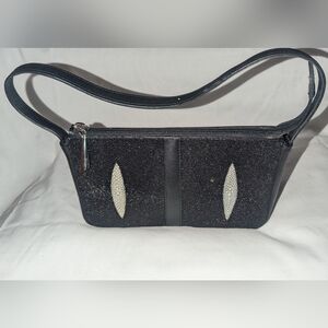 Genuine Stingray Black Shoulder Bag with Silver Accents